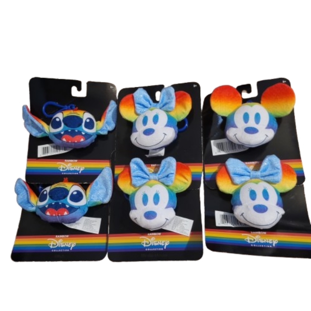 PRIDE Rainbow DISNEY Collection  plush Clips-ons. NEW Mickey Minnie Stitch x 6